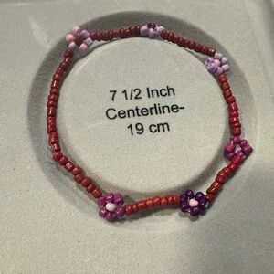 Red and Purple Beaded  flowers Bracelet